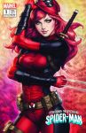  cosplay deadpool deadpool_(cosplay) green_eyes highres marvel mary_jane_watson red_hair stanley_lau 