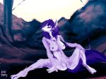  2016 anthro askdirty biped breasts canine detailed_background digital_media_(artwork) digital_painting_(artwork) dirty_scoundrel dirtyscoundrel female fur hair hi_res looking_aside mammal medium_breasts nipples nude on_ground outside purple_breasts purple_eyes purple_fur purple_hair purple_nipples purple_pussy purple_tail purple_theme pussy smoking solo spread_legs spreading wolf 