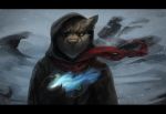  brown_eyes claws clothing ear_piercing feline fur grey_fur gugu-troll hoodie khajiit magic mammal piercing pink_nose scarf snow stripes sweatshirt the_elder_scrolls video_games whiskers 