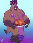  2018 anthro cooking looking_at_viewer male marlon.cores musclegut muscular muscular_male nipples smile 