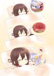  :3 ^_^ animal_ears blue_eyes blush brown_hair cat_ears cat_tail closed_eyes crescent crescent_hair_ornament hair_ornament heart kantai_collection kemonomimi_mode light_smile multiple_girls mutsuki_(kantai_collection) nagasioo pillow purple_hair short_hair sidelocks sleeping spoken_heart tail under_covers yayoi_(kantai_collection) 