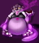  2017 anthro belly berrywoof big_belly bottomless clothed clothing digital_drawing_(artwork) digital_media_(artwork) drooling fur hypnosis ivory_silence living_plush male mammal mind_control mustelid open_mouth otter overweight pipe plushie purple_background saliva simple_background smile smoke solo spiral spiral_eyes text tongue tongue_out transformation yellow_eyes yellow_sclera 