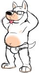  anthro barefoot briefs bulge bull_terrier canine clothed clothing dog doug_(goronic) eyewear glasses goronic male mammal navel solo tighty_whities topless underwear white_underwear 