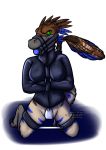  2017 angry anthro ball_gag bdsm bondage bottomless bound breasts chastity chastity_bely chastity_cage clothed clothing colored colored_fur crossed_arms digital_drawing_(artwork) digital_media_(artwork) dinosaur dragon feathers female frown gag gagged head_feathers hi_res immobilized invalid_tag kneeling leg_divider leg_spacer lock naughtygryph raptor rubber simpl_background simple_background solo straitjacket tail_feathers teeth theropod 