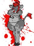  anthro blood bovine breasts cattle eda featureless_crotch female hair hooves mammal navel nude open_mouth overweight smile solo standing wide_hips 