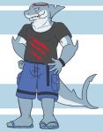 black_shirt blue_pants clothing fish footwear gash_(thegreatmatsutzu) jeans male marine pants sandals shark shirt t-shirt thegreatmatsutzu 