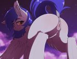  2018 animal_genitalia animal_pussy anus blue_hair butt clitoris dock equine equine_pussy eyeshadow fan_character feathered_wings feathers female feral fur hair inner_ear_fluff looking_at_viewer makeup mammal meggchan my_little_pony outside pegasus pussy raised_tail wings 