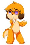  ambiguous_gender amputee berseepon09 brown_fur button_eyes canine dipstick_ears dog dog_(berseepon09) fur hair living_plush mammal orange_fur orange_hair plush_stuffing purple_eyes simple_background white_background 