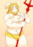  anthro asgore_dreemurr beard blonde_hair boss_monster bulge caprine clothed clothing cotton_(artist) facial_hair fur goat hair horn long_ears looking_at_viewer male mammal muscular muscular_male nipples penis simple_background solo standing topless undertale underwear video_games white_fur 