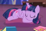  2018 book cutie_mark equine feathered_wings feathers female feral friendship_is_magic hair horn inside mammal multicolored_hair my_little_pony shutterflyeqd sleeping solo twilight_sparkle_(mlp) unicorn_horn winged_unicorn wings 