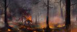  2018 alaiaorax ambiguous_gender canine day detailed_background digital_media_(artwork) feral fire forest mammal outside paws solo standing tree wolf 