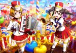  accordion alternate_costume artist_request balloon band_uniform bangs black_hair blue_sky blush boots brown_hair confetti day elbow_gloves epaulettes fingerless_gloves gloves hat heart heart_balloon instrument koizumi_hanayo long_sleeves looking_at_viewer love_live! love_live!_school_idol_festival love_live!_school_idol_project marching_band multiple_girls music official_art open_mouth outdoors playing_instrument pleated_skirt plume purple_eyes red_eyes shako_cap short_hair short_sleeves skirt sky smile standing thighhighs trumpet twintails uniform white_gloves white_legwear yazawa_nico zettai_ryouiki 