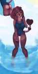  2018 anthro breasts brown_fur brown_hair canine cleavage clothed clothing digital_media_(artwork) dog female fur green_eyes hair invalid_tag looking_at_viewer lucie_choquette mammal open_mouth poodle sananay simple_background smile solo sun swimsuit water 