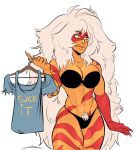  abs bra breasts cartoon_network cleavage clothed clothing english_text female hair hi_res humanoid jasper_(steven_universe) ksuriuri long_hair muscular muscular_female not_furry orange_eyes orange_skin panties pubes simple_background solo steven_universe text underwear white_background 