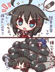  &gt;_&lt; 61cm_quadruple_(oxygen)_torpedo_mount :d ahoge bangs black_gloves black_hair black_serafuku black_shirt blue_eyes blue_hair blue_skirt blush blush_stickers chibi closed_eyes comic commentary eyebrows_visible_through_hair fairy_(kantai_collection) fingerless_gloves flying_sweatdrops gloves hair_between_eyes hair_flaps hair_ornament hands_up kantai_collection komakoma_(magicaltale) long_hair lying multiple_girls on_stomach open_mouth pleated_skirt puffy_short_sleeves puffy_sleeves red_neckwear remodel_(kantai_collection) school_uniform serafuku shigure_(kantai_collection) shirt short_sleeves side_ponytail sidelocks skirt smile sparkle spoken_object too_many torpedo translated white_shirt ||_|| 
