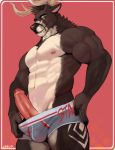  2018 abs anthro ashton_(character) blue_eyes brown_fur bulge cervine clothing deer erection foreskin fur glans hi_res humanoid_penis kalchivo male mammal muscular muscular_male nipples penis pinup poking_out pose solo uncut underwear white_fur 