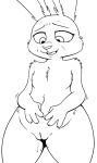  anal anal_vore anthro breasts clitoris disney featureless_breasts female flat_chested fur judy_hopps lagomorph macro mammal micro monochrome poconeg presenting presenting_pussy pussy pussy_juice rabbit size_difference tuft vore zootopia 