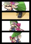  aori_(splatoon) beanie black_border border comic cousins hat hotaru_(splatoon) japanese_clothes kimono multiple_girls pointy_ears purple_hair silver_hair smile splatoon_(series) splatoon_2 tentacle_hair wong_ying_chee 