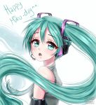  absurdres aqua_eyes aqua_hair artist_name detached_sleeves eyebrows_visible_through_hair from_side hatsune_miku headset highres long_hair looking_at_viewer maen.chan necktie open_mouth solo twintails upper_body very_long_hair vocaloid white_background 