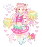  blush cure_yell dress huggto_precure! long_hair magical_girl pink_hair pompoms red_eyes 