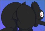  2018 all_fours anthro anus bat batt_the_bat big_butt black_fur blue_background breasts butt female fur honwellsquid looking_at_viewer mammal nude presenting presenting_hindquarters pussy rear_view red_eyes simple_background small_tail solo text toony wide_hips 