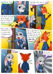  ... 2017 anthro canine clothed clothing comic dialogue disney english_text female fox green_eyes half-closed_eyes hi_res judy_hopps lagomorph male mammal nick_wilde peanut.k police_uniform rabbit text uniform zootopia 