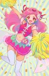  blush cure_yell dress hugtto_precure! long_hair pink_hair pompoms red_eyes skirt smile 