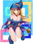  bad_id bad_pixiv_id bare_shoulders blonde_hair blue_footwear blush_stickers boots breasts choker cleavage commentary_request dark_magician_girl duel_monster green_eyes hat highres large_breasts long_hair love_(pspdspsp) pentacle solo staff wand wizard_hat yuu-gi-ou yuu-gi-ou_duel_monsters 