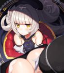  azur_lane bangs bare_shoulders beret black_hat blue_dress blunt_bangs blurry blurry_foreground blush breasts cleavage closed_mouth commentary_request depth_of_field detached_sleeves dress expressionless eyebrows_visible_through_hair flat_chest frilled_dress frills from_above graf_zeppelin_(azur_lane) hair_ornament hair_ribbon hat highres kinsenka_momi large_breasts long_hair looking_at_viewer mole mole_under_eye multiple_girls ribbon shade shiny shiny_hair shiny_skin sidelocks signature silver_hair solo_focus very_long_hair white_ribbon yellow_eyes z46_(azur_lane) 