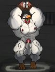  anthro avian balls bdsm bird bondage bound drooling erection gag humanoid_penis hyper hyper_muscles male muscular muscular_male open_mouth pecs penis precum retracted_foreskin ring_gag saliva solo standing uncut uniparasite 