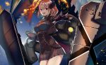  1girl absurdres artist_request azur_lane bangs blonde_hair breasts eyebrows_visible_through_hair hair_between_eyes headgear highres iron_cross jacket large_breasts long_sleeves looking_at_viewer multicolored_hair red_hair roon_(azur_lane) short_hair skirt smile solo streaked_hair 