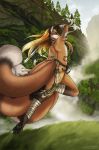  2016 anthro canine eliana-asato fox fur invalid_tag looking_at_viewer male mammal melee_weapon mountain nature orange_fur outside patreon pigtails solo sword weapon yellow_eyes 