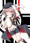  armband arms_behind_head azur_lane black_shorts brown_eyes brown_hair commentary_request cosplay emblem feet_out_of_frame flat_chest gloves highres kantai_collection kirigakure_(kirigakure_tantei_jimusho) looking_at_viewer midriff navel ryuujou_(kantai_collection) shirt short_shorts shorts sleeveless sleeveless_shirt solo twintails white_gloves z1_leberecht_maass_(azur_lane) z1_leberecht_maass_(azur_lane)_(cosplay) 