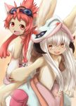  2girls animal_ears animal_tail artist_request brown_eyes furry grey_hair long_hair made_in_abyss mitty_(made_in_abyss) multiple_girls nanachi_(made_in_abyss) open_mouth rabbit 