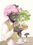  1boy 1girl blush child conjoined monster_boy monster_girl old_man open_mouth original plant_boy plant_girl smile tea_cup topless yamanobe 