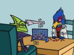  absurd_res angry anthro askstarwolf avian bird chameleon clothing duo falco_lombardi hi_res leon_powalski lizard male nintendo reptile scalie smile star_fox video_games 