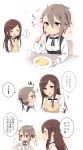  /\/\/\ 2girls :d :t =_= absurdres ange_(princess_principal) apron bangs black_dress black_ribbon blue_eyes blush braid brown_apron brown_hair closed_eyes closed_mouth comic cup dorothy_(princess_principal) dress drinking_glass eating eyebrows_visible_through_hair flying_sweatdrops fork hair_between_eyes hair_ribbon head_tilt highres holding holding_fork long_hair multiple_girls open_mouth plate princess_principal profile purple_eyes ribbon school_uniform shirt smile sorimachi-doufu swimsuit translated very_long_hair white_shirt 