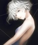  bangs bare_arms bare_back bare_shoulders black_background breasts choker closed_mouth expressionless eyelashes from_side grey_eyes halterneck lace lips looking_at_viewer original sakimori_(hououbds) short_hair simple_background small_breasts solo upper_body white_hair 