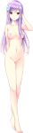  absurdres akizuki_mizuho arm_behind_back barefoot breasts closed_mouth collarbone eyebrows_visible_through_hair flower full_body hair_flower hair_ornament hand_to_head highres hiten_(hitenkei) large_breasts lavender_hair long_hair looking_at_viewer navel nipples no_pussy non-web_source nude official_art omoi_o_sasageru_otome_no_melody_~afureru_omoi_o_shirabe_ni_nosete~ smile solo standing transparent_background yellow_eyes 