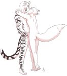  2015 aogami butt canine duo erection eyes_closed feline fox french_kissing frottage kissing male male/male mammal masturbation monochrome nude penis sex simple_background tiger white_background 