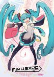  :d absurdly_long_hair aqua_eyes aqua_hair aqua_nails arched_back arm_tattoo armpits black_footwear black_legwear black_skirt boots cable detached_sleeves floating_hair grey_shirt hatsune_miku headphones headset hikusa jpeg_artifacts knee_boots kneehighs long_hair looking_at_viewer microphone multicolored multicolored_background nail_polish necktie official_art open_mouth piapro pigeon-toed pleated_skirt promotional_art shirt skirt sleeveless sleeveless_shirt smile solo tattoo thigh_boots thighhighs treble_clef twintails very_long_hair vocaloid zettai_ryouiki 