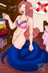  animal_humanoid bedroom bra breasts clothing crying elf female hair humanoid lamia lingerie meachy monster_girl_(genre) panties purple_tail pussy red_hair reptile sari_neruda scalie snake speech_bubble tears underwear yellow_eyes 