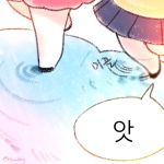  dress hhgy0925 houseki_no_kuni korean long_hair multiple_others phosphophyllite pleated_skirt puddle shinsha_(houseki_no_kuni) skirt translation_request water 