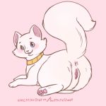  2018 anus blue_eyes butt cat collar duchess electrikestorm feline female feral fluffy fluffy_tail fur hi_res lying mammal on_front pawpads paws pink_background pink_nose presenting presenting_hindquarters pussy raised_tail simple_background solo the_aristocats white_fur 