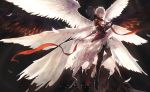  armor closed_eyes demon_horns fingerless_gloves gloves granblue_fantasy highres horns lucifer_(shingeki_no_bahamut) male_focus multiple_wings seraph shingeki_no_bahamut short_hair smile uwro white_hair wings 