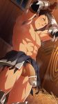  abs armor armpit blush body_hair brown_hair erection foreskin gloves hay hihumi male_focus muscle nipples pecs penis pubic_hair restrained rope solo_focus steam sweat tagme testicles torn_clothes wink 