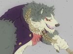  2018 anthro black_nose black_sclera canid canine canis chain clothed clothing domestic_dog fur gadoran garmr grey_background kemono male mammal muscular muscular_male open_mouth simple_background solo tokyo_afterschool_summoners video_games 