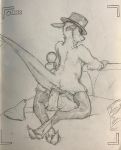  2019 anal anal_masturbation anal_penetration anthro bed breasts camera dildo female hat hindpaw kneeling looking_back macropod magician mammal marsupial masturbation nude paws penetration pussy pussy_juice raised_tail recording sex_toy side_boob sildre sketch solo toying_self 