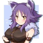  &gt;:( aki_makoto animal_ears belt blush breasts large_breasts princess_connect! purple_hair rutakun sidelocks v-shaped_eyebrows wolf_ears yellow_eyes 