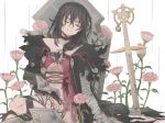  bandaged_arm bandages baroquebeat black_choker black_hair breasts choker closed_eyes collarbone long_hair looking_at_viewer medium_breasts smile solo sword tales_of_(series) tales_of_berseria torn_clothes underboob velvet_crowe weapon 